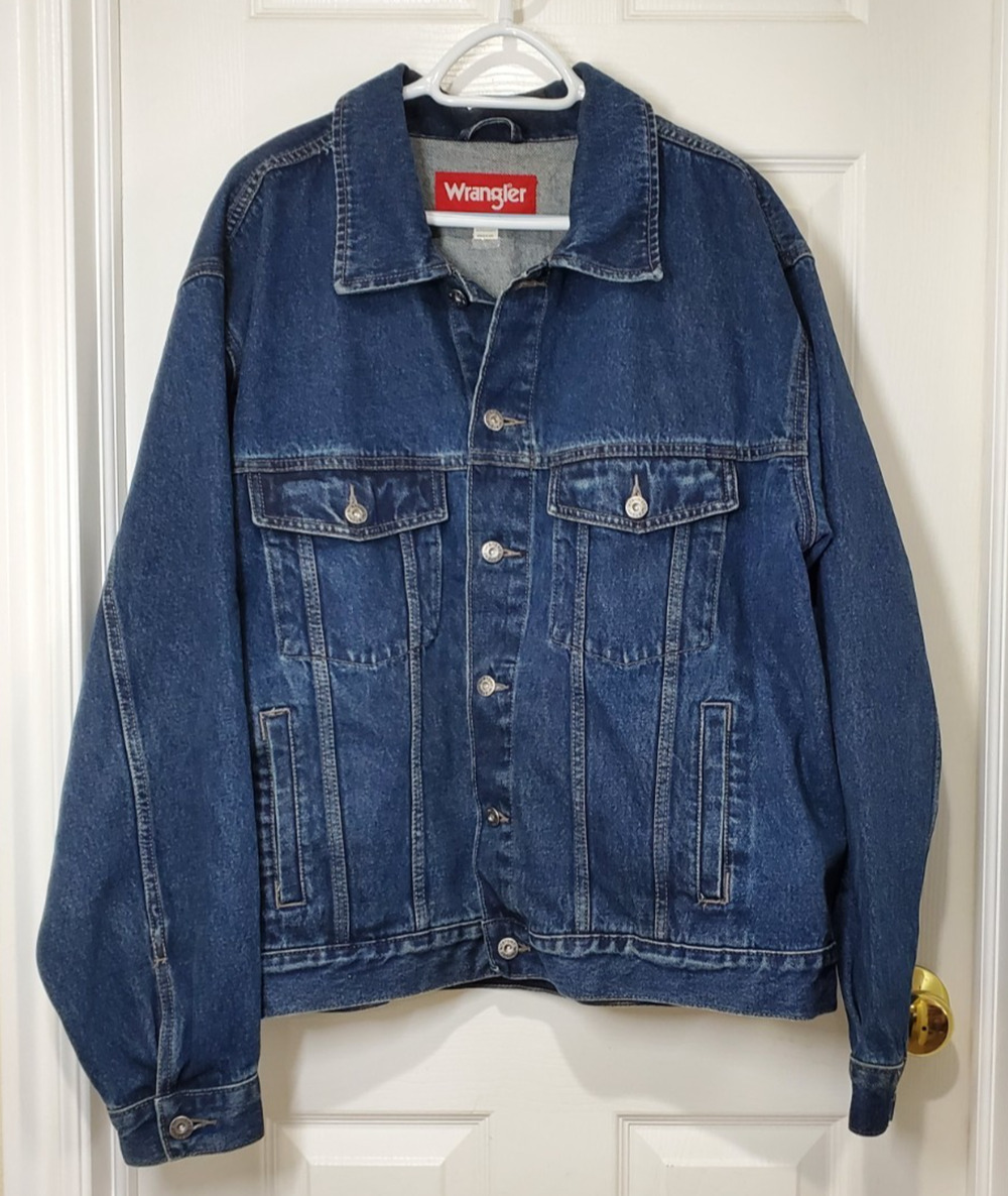 Wrangler Denim Trucker Jacket Mens 2X Blue Cotton Button Front Classic Jean